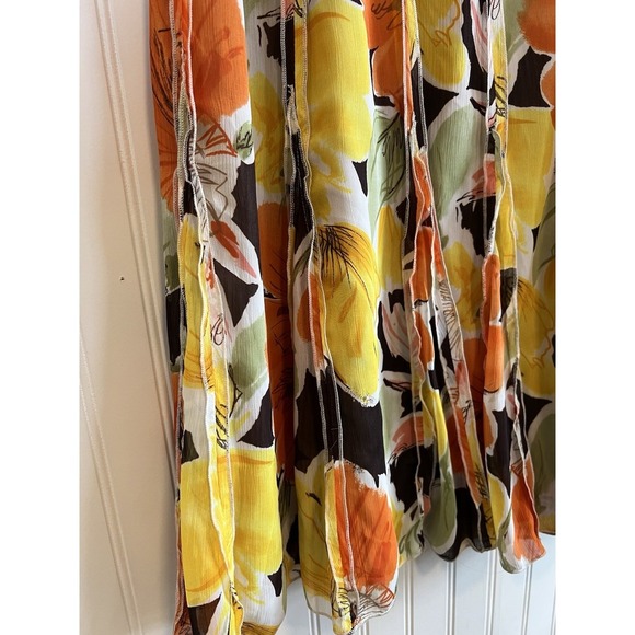 Coldwater Creek Skirt Pleated Women Size 2X Floral Yellow Orange NWT Elastic Bac - Picture 2 of 8